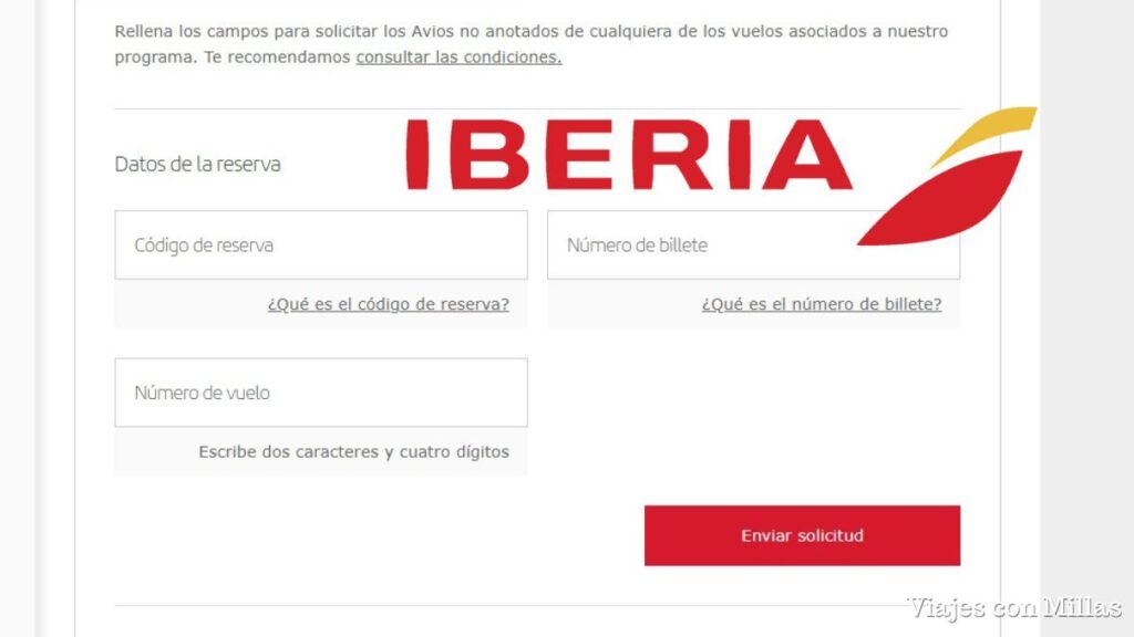 captura del sitio de iberia donde se pueden reclamar los avios no anotados
