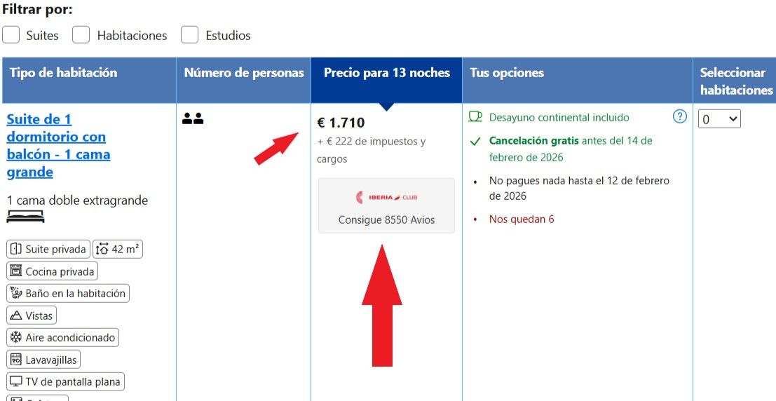 promocion de avios de iberia en la web de booking