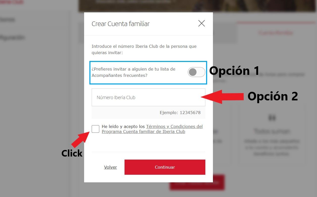 captura de pantalla de Mi iberia Plus para crear la cuenta familiar