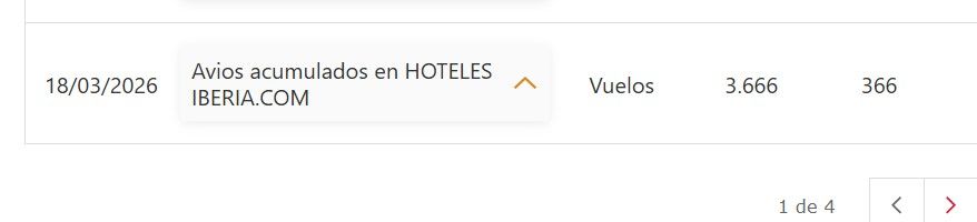 captura de pantalla de la acreditación de avios por booking en la web de iberia